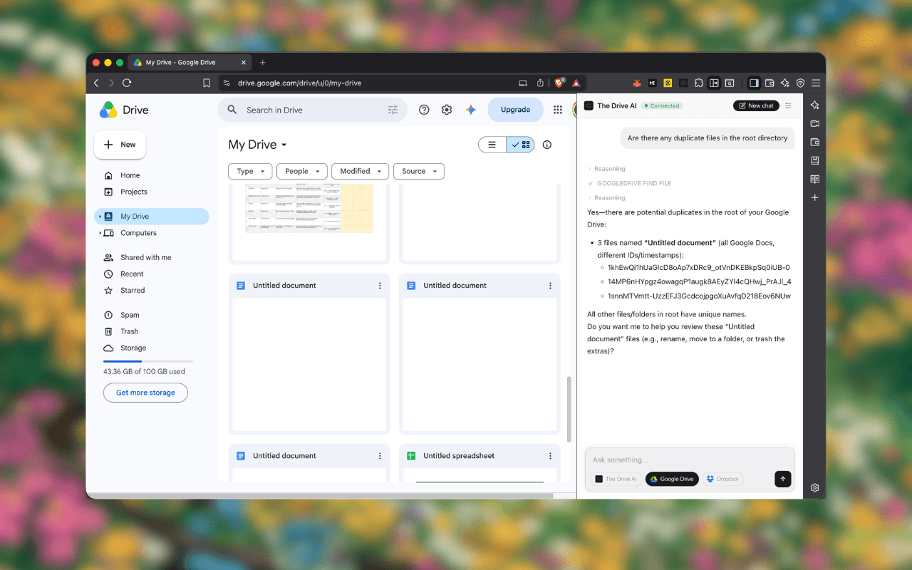 The Drive AI browser extension running inside Google Drive